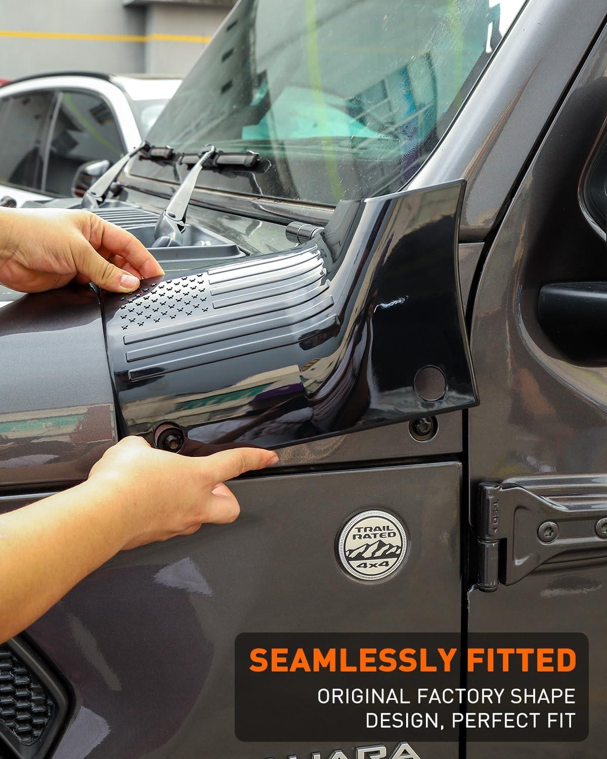 imageSavadicar Cowl Body Armor Outer Cowl Covers Corner Guards for 20182025 Jeep Wrangler JL JLU ampamp Jeep Gladiator JT 24 Door Exterior Accessories Parts Textured Black PairUSA Flag Pattern