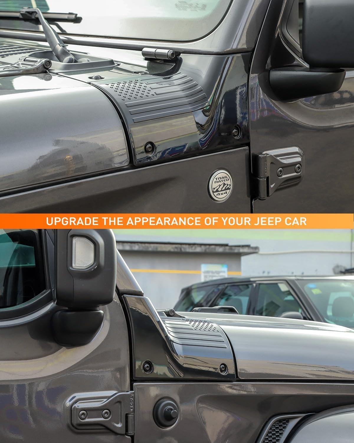 imageSavadicar Cowl Body Armor Outer Cowl Covers Corner Guards for 20182025 Jeep Wrangler JL JLU ampamp Jeep Gladiator JT 24 Door Exterior Accessories Parts Textured Black PairUSA Flag Pattern