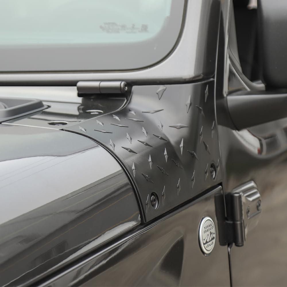 imageSavadicar Cowl Body Armor Outer Cowl Covers Corner Guards for 20182025 Jeep Wrangler JL JLU ampamp Jeep Gladiator JT 24 Door Exterior Accessories Parts Textured Black PairDiamond Pattern