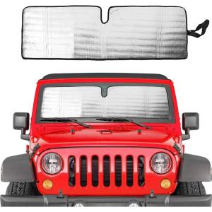 imageSavadicar Windshield Sun Shade for 19972018 Jeep Wrangler TJ JK JKU Sunshades Heat Shield Aluminum Foil Triple Laminate Structure SilverStandard