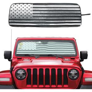 imageSavadicar Windshield Sun Shade for 20182025 Jeep Wrangler JL JLU ampamp Gladiator JT Sunshades Heat Shield Aluminum Foil Triple Laminate Structure SilverUSA Flag