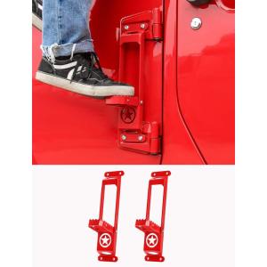 imageSavadicar 2 Pack Door Hinge Steps Foldable Metal Foot Pegs for 20072025 Jeep Wrangler JKJL 4XE ampamp Gladiator JT AntiRust Powder Coated Hinge Step for Easy Roof Access Star Pattern Design RedRed