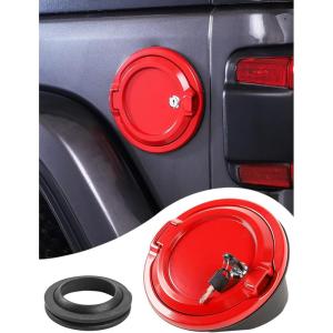 imageSavadicar Locking Gas Cap Cover Fuel Tank Door with Lock Compatible with 2018Present Jeep Wrangler JL JLU 4XE ABS  Aluminum Alloy Construction Exterior Accessories BlackRed
