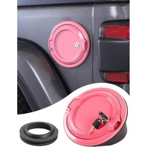 imageSavadicar Locking Gas Cap Cover Fuel Tank Door with Lock Compatible with 2018Present Jeep Wrangler JL JLU 4XE ABS  Aluminum Alloy Construction Exterior Accessories BlackPink