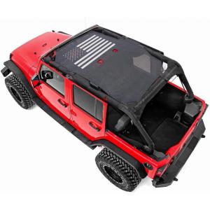 imageSavadicar Mesh Shade Top Full Sunshade Cover for 20072018 Jeep Wrangler JK JKU 4 Door Provide UV Protection Durable Polyester BlackAmerican Flag