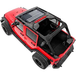 imageSavadicar Mesh Shade Top Roof Sunshade Cover for 20072018 Jeep Wrangler JK JKU UV Protection ampamp Heat Reduction for Enhanced Comfort on The Road Durable Polyester American Flag BlackAmerican Flag