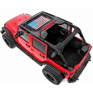 imageSavadicar Mesh Shade Top Roof Sunshade Cover for 20072018 Jeep Wrangler JK JKU UV Protection ampamp Heat Reduction for Enhanced Comfort on The Road Durable Polyester American Flag BlackColorful American Flag