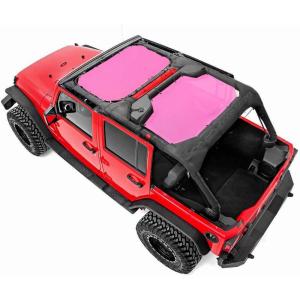 imageSavadicar Sunshade Top Mesh Sun Shade Cover UV Blocker Bikini Screen with USA Flag Pattern for 20072018 Jeep Wrangler JK JKU 4 Door Front and Rear 2 Pieces Durable Polyester BlackPink