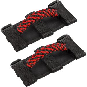 imageSavadicar 2 x Roll Bar Grab Handles Circular Weave Grip Handle Compatible with 19552023 Jeep Wrangler CJ YJ TJ JK JKU JL JLU ampamp Gladiator JT Interior Accessories Black 2PCsRed