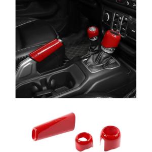 imageSavadicar Pink Interior Accessories  Handbrake ampamp Gear Shift Knob Trim Set for 2018Present Jeep Wrangler JL JLU 4XE ampamp Gladiator JT  Solid Color Interior Decor Upgrade Option 3PieceRed