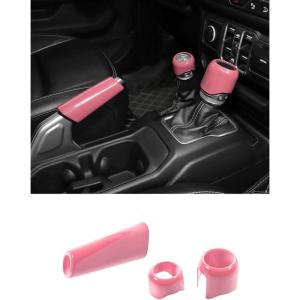 imageSavadicar Pink Interior Accessories  Handbrake ampamp Gear Shift Knob Trim Set for 2018Present Jeep Wrangler JL JLU 4XE ampamp Gladiator JT  Solid Color Interior Decor Upgrade Option 3PiecePink