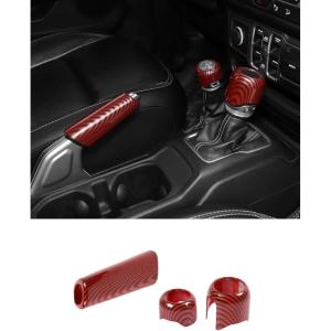 imageSavadicar Pink Interior Accessories  Handbrake ampamp Gear Shift Knob Trim Set for 2018Present Jeep Wrangler JL JLU 4XE ampamp Gladiator JT  Solid Color Interior Decor Upgrade Option 3PieceRed Carbon Fiber