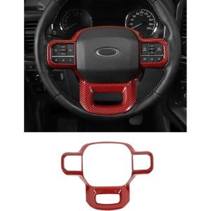 imageSavadicar Carbon Fiber Interior Accessories  Steering Wheel Trim Cover for Ford F150 2021present  Premium Texture Interior Decor Upgrade Option 1 PCRed Carbon Fiber