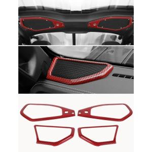 imageSavadicar Red Interior Trim Kit for 2024 Jeep Wrangler JL amp Gladiator JT  4 Pcs Decor Cover Set for Front Dash Speakers and Soundbar Stylish Accessories for an UpgradeRed Carbon Fiber
